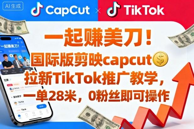 一起賺美刀!国际版剪映capcut拉新TikTok推广教学,一单28米,0粉丝即可操作(附推广入口和教学)-三零资源