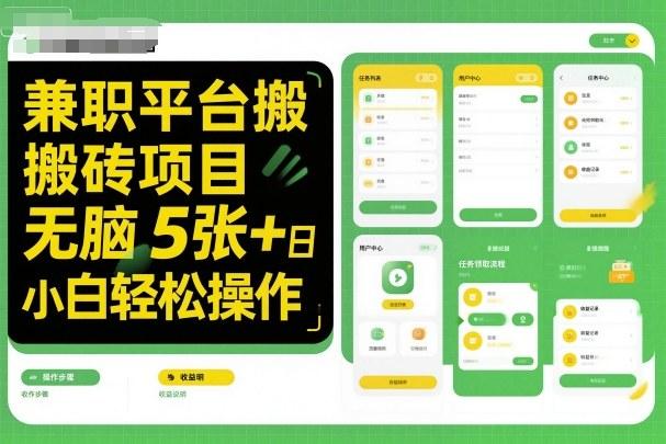 兼职平台搬砖项目无脑操作日入5张+小白轻松操作-三零资源