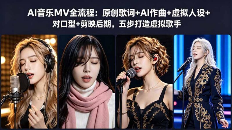 AI音乐MV全流程:原创歌词+AI作曲+虚拟人设+对口型+剪映后期,五步打造虚拟歌手-三零资源