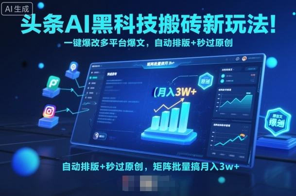 头条AI黑科技搬砖新玩法!一键爆改多平台爆文,自动排版+秒过原创,矩阵批量搞月入3w+【揭秘】-三零资源