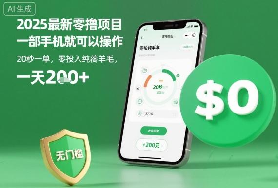 2025最新零撸项目,一部手机就可以操作,20秒一单,零投入纯薅羊毛,无门槛,一天200+【揭秘】-三零资源