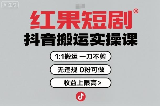 红果短剧拉新之抖音搬运实操课,1:1搬运,一刀不剪,无违规,0粉可做,收益上限高-三零资源
