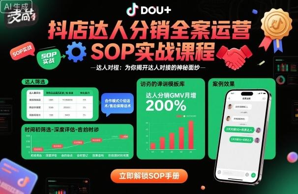 抖店达人分销全案运营SOP实战课程,为你揭开达人对接的神秘面纱-三零资源