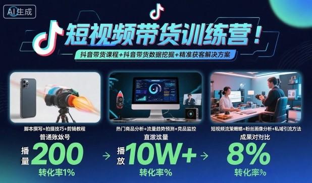 短视频带货训练营,抖音带货课程+抖音带货数据挖掘+精准获客解决方案-三零资源