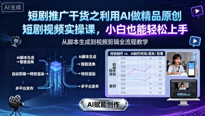 短剧推广干货之利用AI做精品原创短剧视频实操课,小白也能轻松上手-三零资源