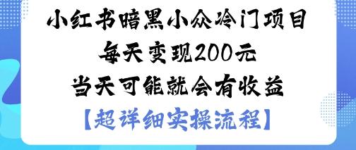 小红书暗黑小众冷门项目每天变现2张当天可能就会有收益-三零资源