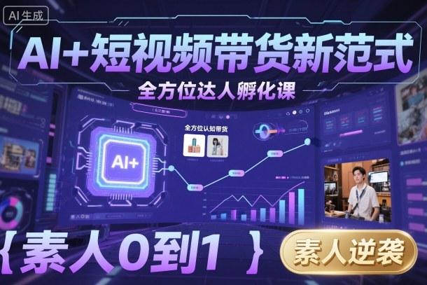 AI+短视频带货新范式全方位达人孵化课,素人也可以从0到1,全方位认知短视频带货-三零资源