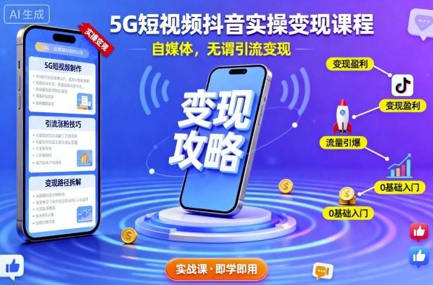 5G短视频抖音实操变现课程，自媒体，无谓引流变现-三零资源