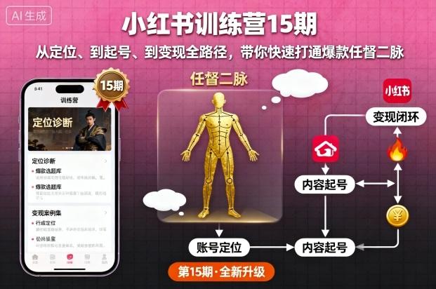 小红书训练营15期,从定位、到起号、到变现全路径,带你快速打通爆款任督二脉-三零资源