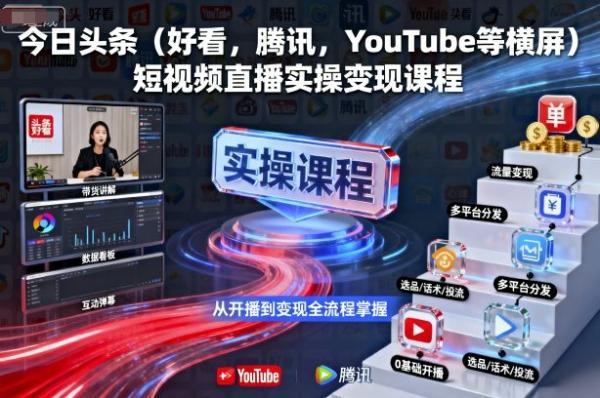 今日头条(好看,腾讯,YouTube等横屏)短视频直播实操变现课程-三零资源