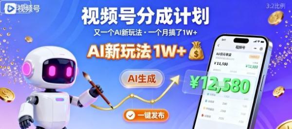 视频号分成计划:又一个AI新玩法,一个月搞了1W+,纯AI生成,一键发布即可-三零资源