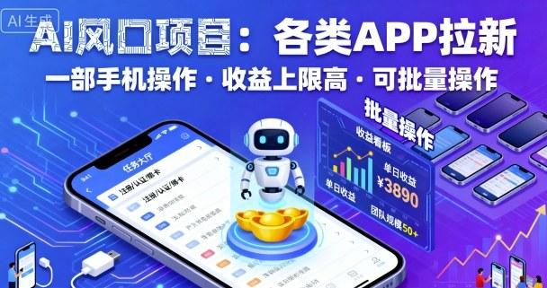AI风口项目,各类APP拉新,一部手机就可以操作,收益上限高,可批量操作-三零资源