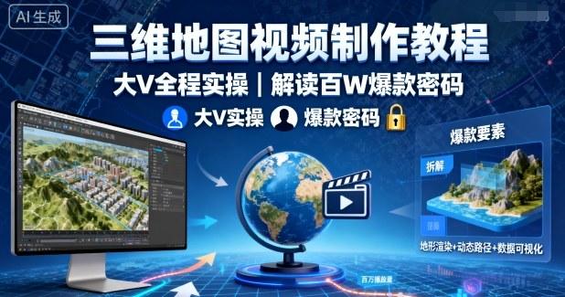 三维地图视频制作教程,大V全程实操,解读百W爆款密码-三零资源
