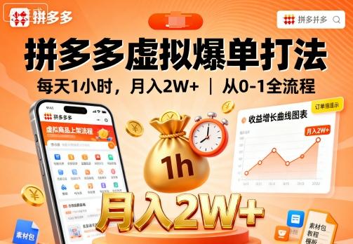 拼多多虚拟爆单打法,每天1小时,月入2W+,从0-1全流程-三零资源