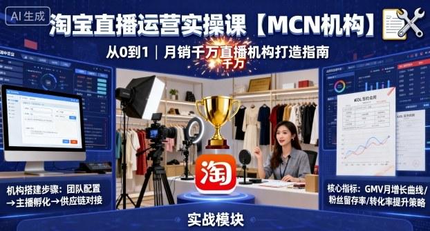 淘宝直播运营实操课【MCN机构】,从0到1做一家月销千W的直播机构-三零资源