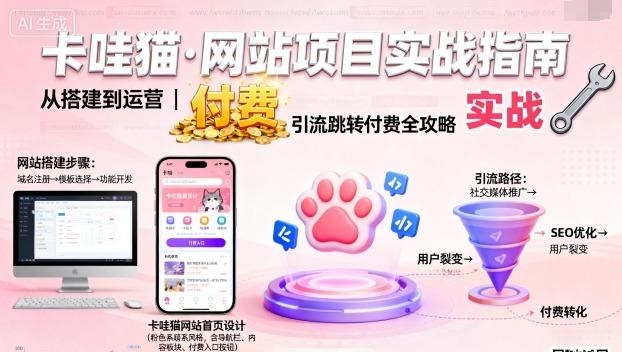 卡哇猫·网站项目,网站搭建与运营以及引流跳转付费-三零资源