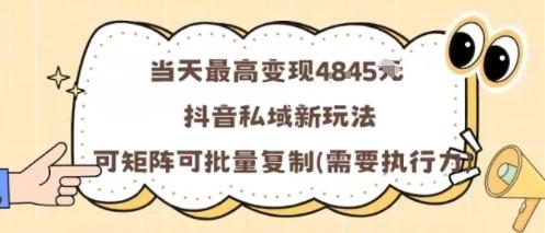 当天最高变现1k+,抖音私域新玩法,可矩阵可批量复制-三零资源