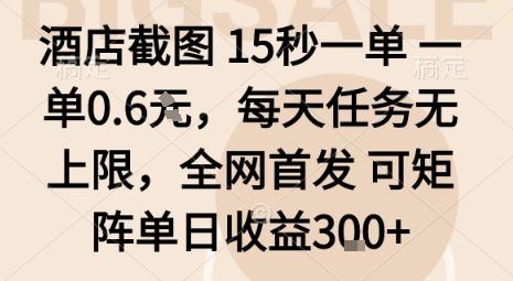 酒店截图15秒一单,一单0.6米,每天任务无上限,全网首发可矩阵单日收益3张【揭秘】-三零资源
