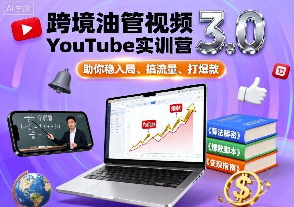 跨境油管视频YouTube实训营3.0，助你稳入局、搞流量、打爆款-三零资源