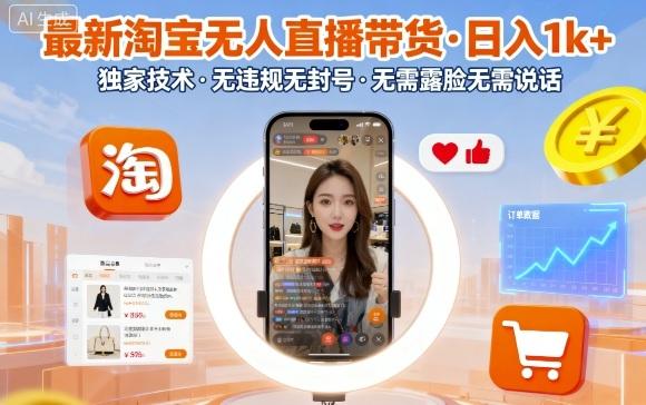 最新淘宝无人直播带货，日入1k+，独家技术，无违规无封号，无需露脸无需说话【揭秘】-三零资源