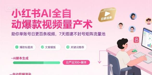 小红书AI全自动爆款视频量产术,助你单账号日更百条视频,7天搭建不封号矩阵流量池(更新9月)-三零资源