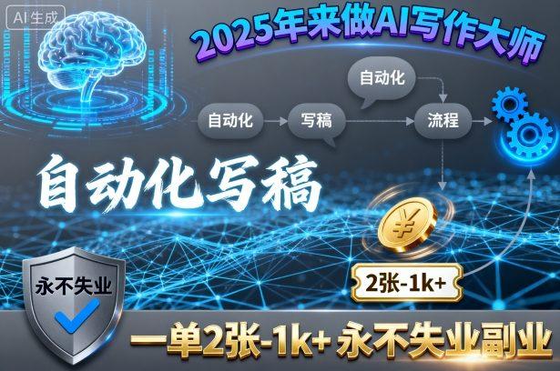 2025年来做AI写作大师，自动化写稿，一单2张-1k+，永不失业副业-三零资源