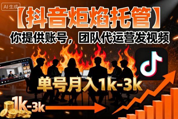 【抖音炬焰托管】你提供账号,团队代运营发视频,单号月入1k+【揭秘】-三零资源