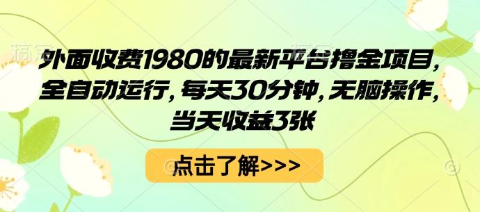 外面收费1980的最新平台撸金项目,全自动运行,每天30分钟,无脑操作,当天收益3张【揭秘】-三零资源