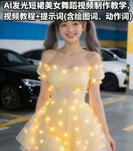 AI发光短裙美女舞蹈视频制作教学,视频教程+提示词(含绘图词、动作词)-三零资源