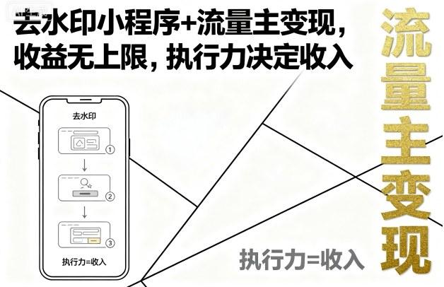 去水印小程序+流量主变现,收益无上限,执行力决定收入-三零资源