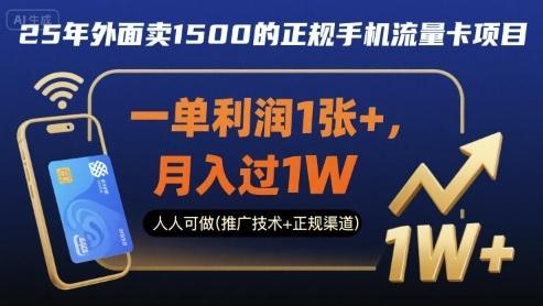 25年外面卖1500的正规手机流量卡项目，一单利润1张+，月入过1W，人人可做(推广技术+正规渠道)【揭秘】-三零资源