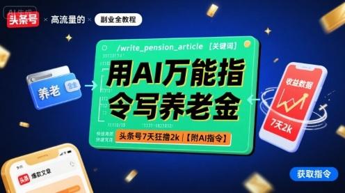 用AI万能指令写养老金，头条号7天狂撸2k【附AI指令】-三零资源