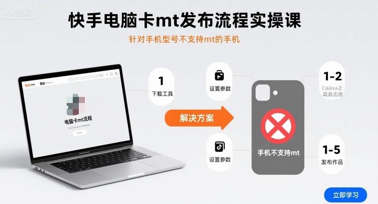 快手电脑卡mt发布流程实操课，针对手机型号不支持mt的手机-三零资源