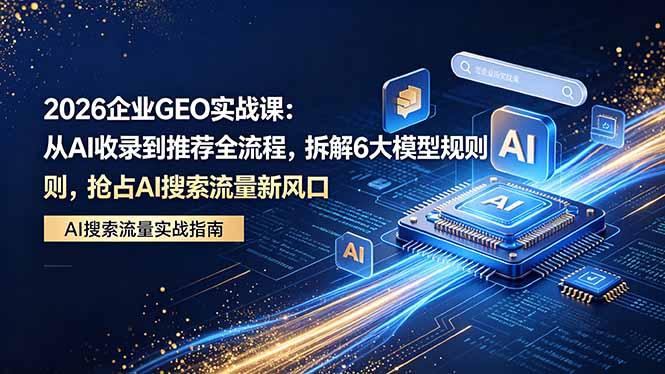 2026 企业GEO实战课:从AI收录到推荐全流程,拆解6大模型规则,抢占 AI 搜索流量新风口-三零资源