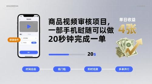 商品视频审核项目,一部手机随时随地都可以做,20秒钟完成一单,单日收益 4张【揭秘】-三零资源