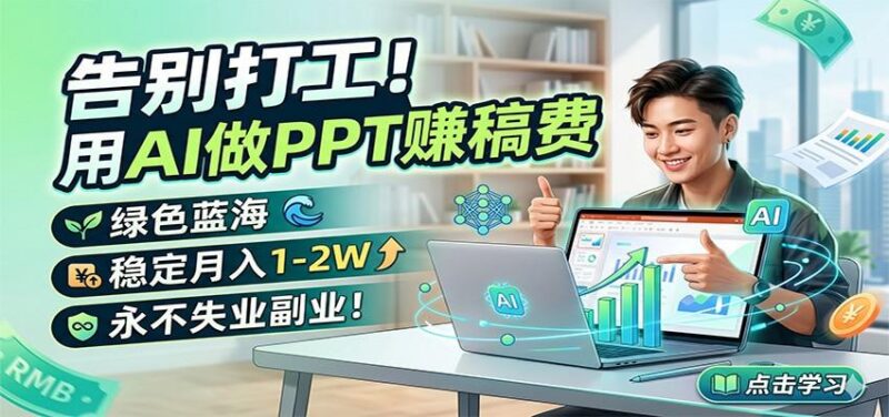 告别打工！用AI做PPT赚稿费，绿色蓝海，稳定月入1-2W，永不失业副业！-三零资源