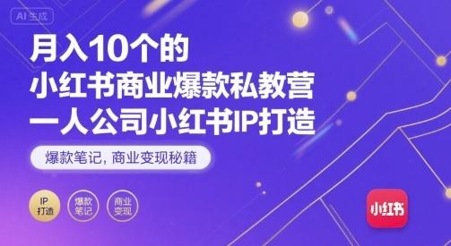 月入10个的小红书商业爆款私教营,一人公司小红书IP打造,爆款笔记,商业变现秘籍-三零资源