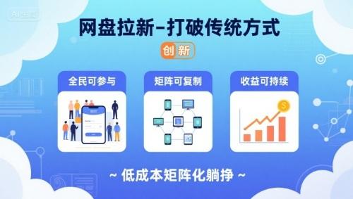 网盘拉新-打破传统方式，低成本矩阵化躺挣，全民可参与、矩阵可复制、收益可持续【揭秘】-三零资源