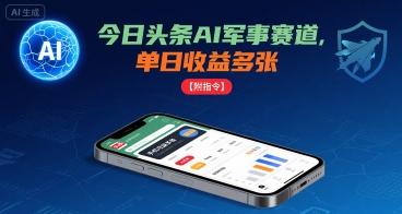 今日头条AI军事赛道,单日收益多张 ,手机可做【附指令】-三零资源