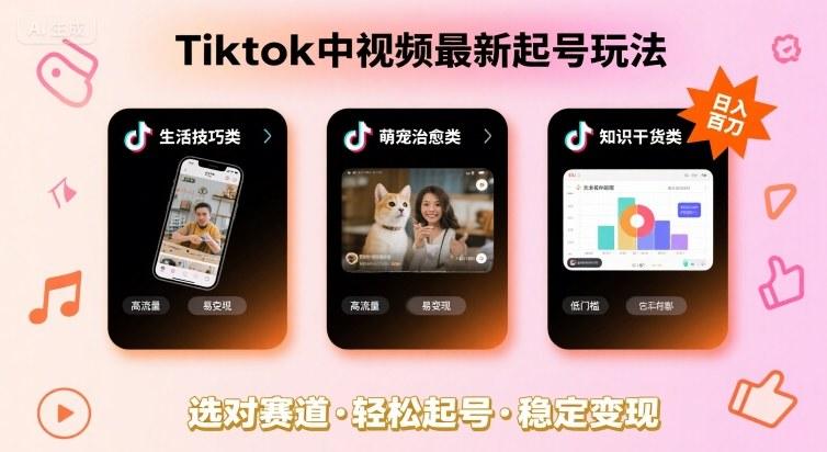 Tiktok中视频最新起号玩法，想要日入百刀，做好这几个赛道就可以了-三零资源