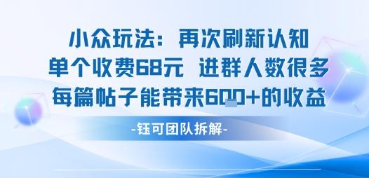 小众玩法再次刷新认知单个收费68米进群人数很多每篇帖子能带来6张的收益-三零资源