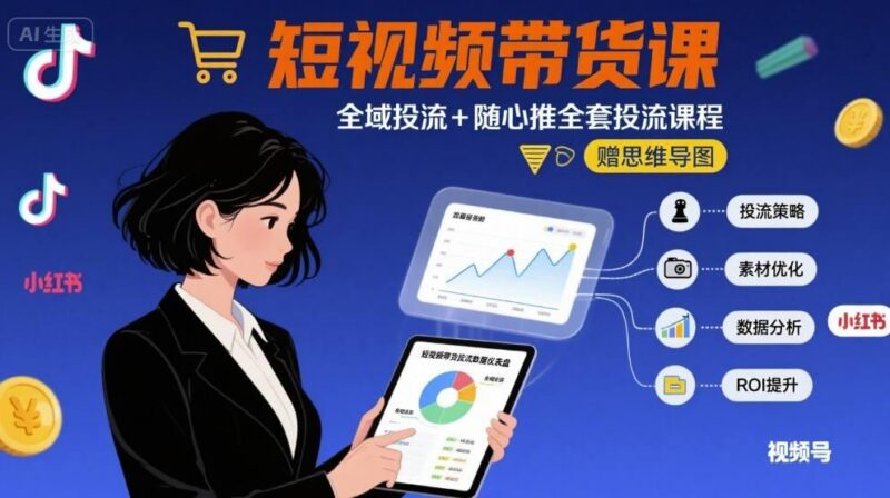 最新短视频带货课,全域投流+随心推全套投流课程+思维导图-三零资源