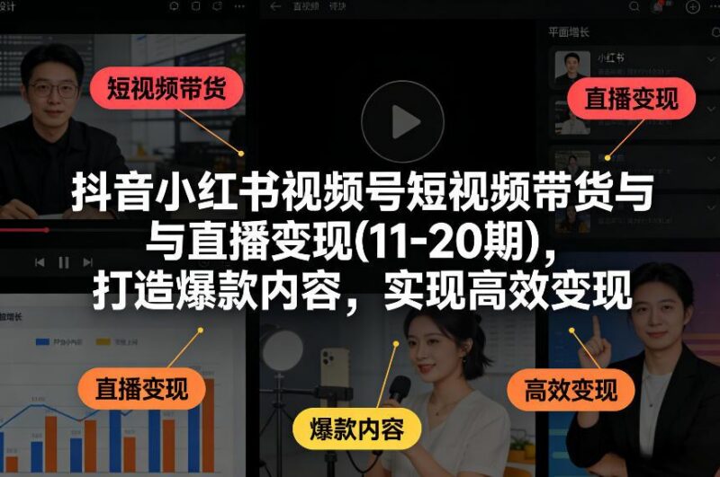 抖音小红书视频号短视频带货与直播变现(10-21期)，打造爆款内容，实现高效变现(更新05月08日)-三零资源