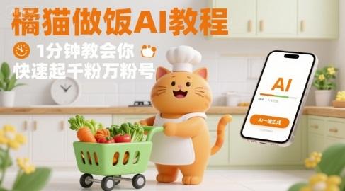 有趣的橘猫买菜做饭视频,用AI一键搞定,1分钟教会你,快速起千粉万粉号-三零资源
