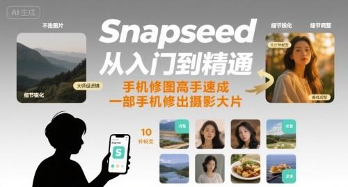 Snapseed从入门到精通，手机修图高手速成，一部手机就能修出摄影大片-三零资源