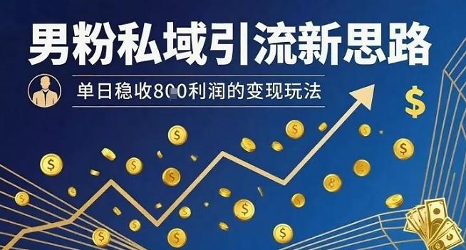 男粉私域引流新思路，单日稳收8张利润的变现玩法-三零资源