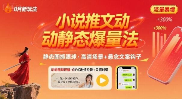 8月小说推文全新玩法，动静态图片+搭配小说文案爆量玩法-三零资源