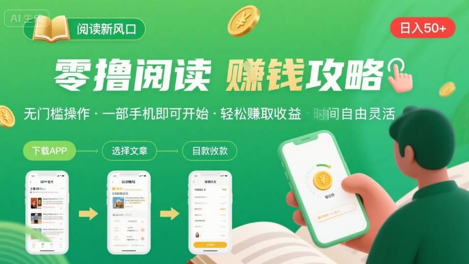零撸阅读新风口，无门槛轻松挣，一部手机，日入 50-3张【揭秘】