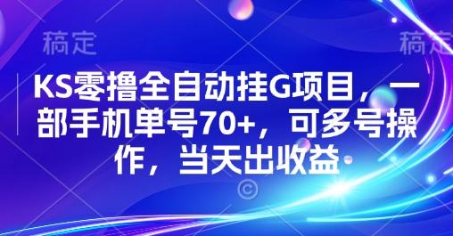 KS零撸全自动挂G项目,一部手机单号70+,可多号操作,当天出收益【揭秘】-三零资源