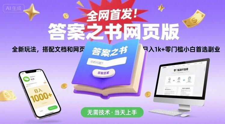 全网首发！答案之书网页版，全新玩法，搭配文档和网页，日入1k+零门槛小白首选副业【揭秘】-三零资源
